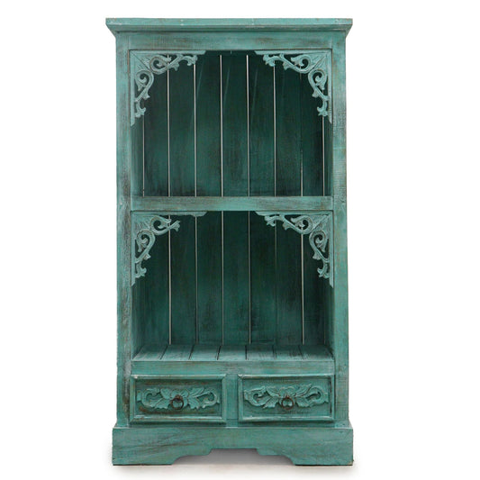 Albasia Bathroom Cabinet with Drawer - Turquoise Wash Finish - 120cm Tall Albasia Bathroom Cabinets - Bath Indulgence