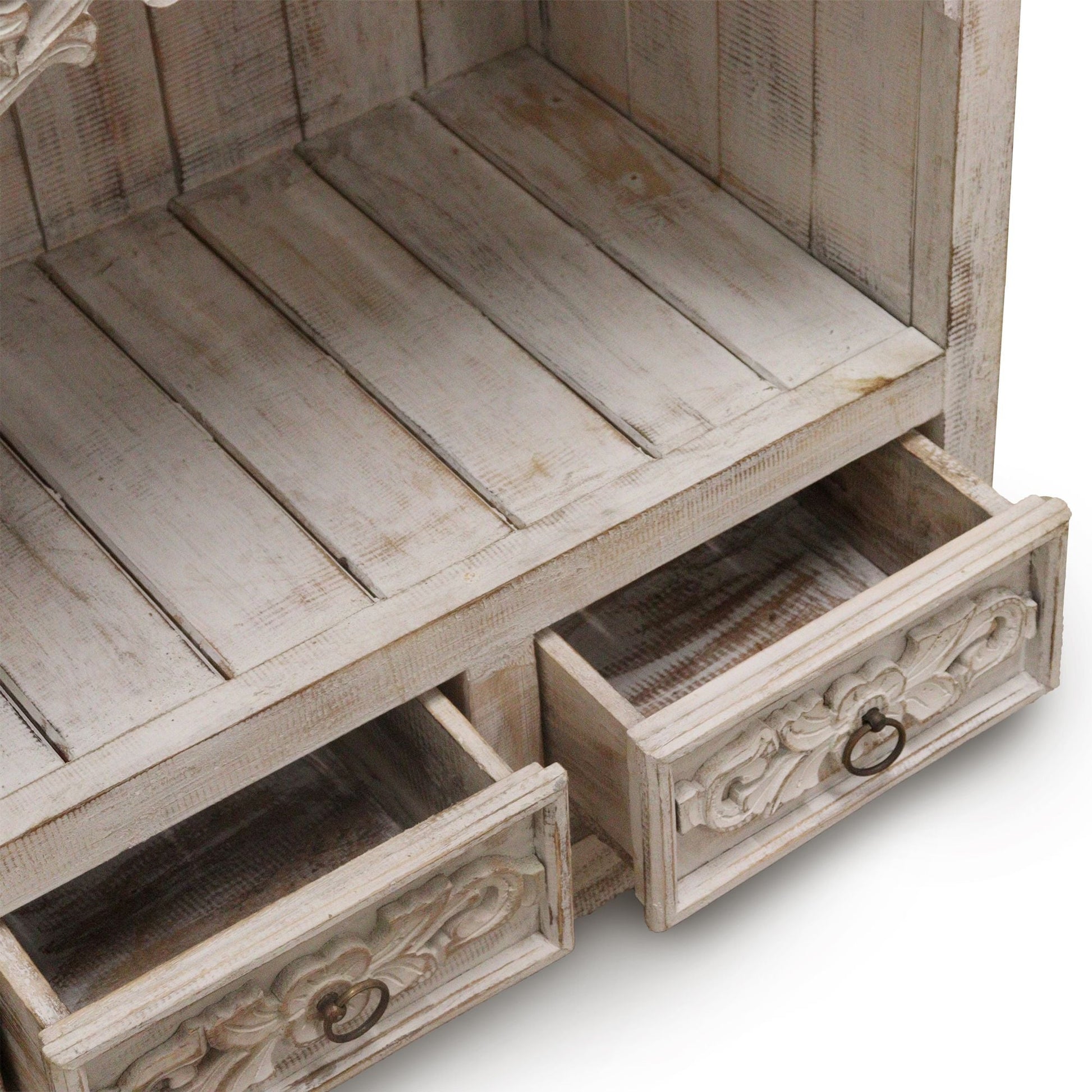 Albasia Bathroom Cabinet with Drawer - Whitewash Finish - 120cm Tall Albasia Bathroom Cabinets - Bath Indulgence