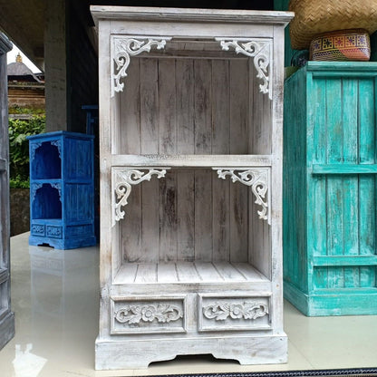 Albasia Bathroom Cabinet with Drawer - Whitewash Finish - 120cm Tall Albasia Bathroom Cabinets - Bath Indulgence