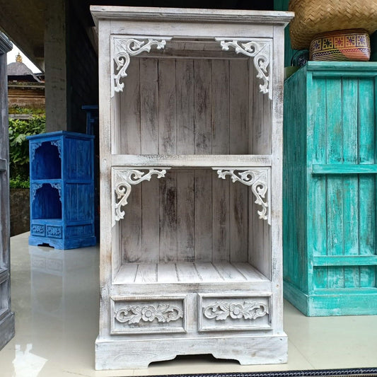 Albasia Bathroom Cabinet with Drawer - Whitewash Finish - 120cm Tall Albasia Bathroom Cabinets - Bath Indulgence