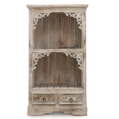 Albasia Bathroom Cabinet with Drawer - Whitewash Finish - 120cm Tall Albasia Bathroom Cabinets - Bath Indulgence