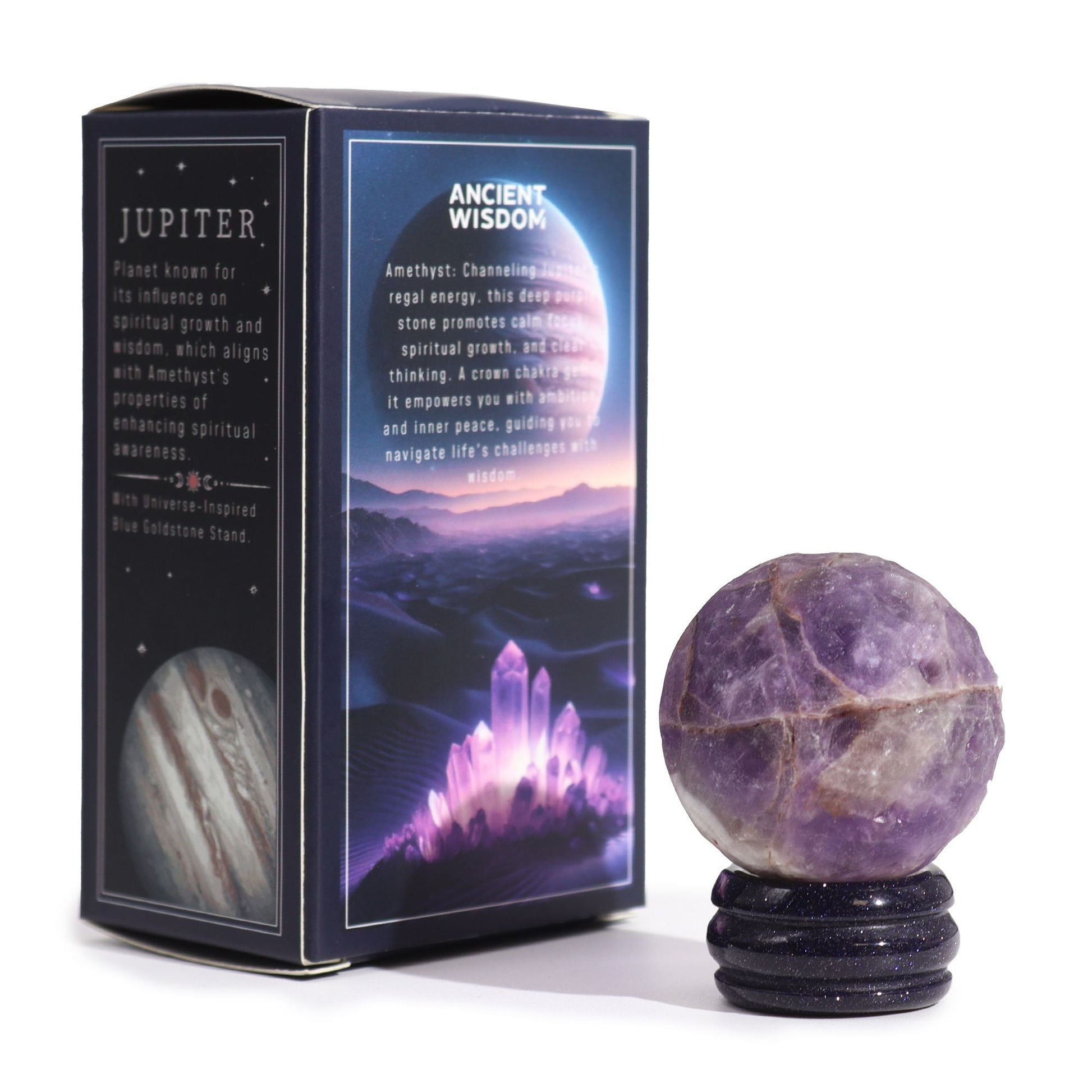 Ametyst Planet on a Sola Goldstone Stand (JUPITER) Gemstone Planets on a Goldstone Stand - Bath Indulgence