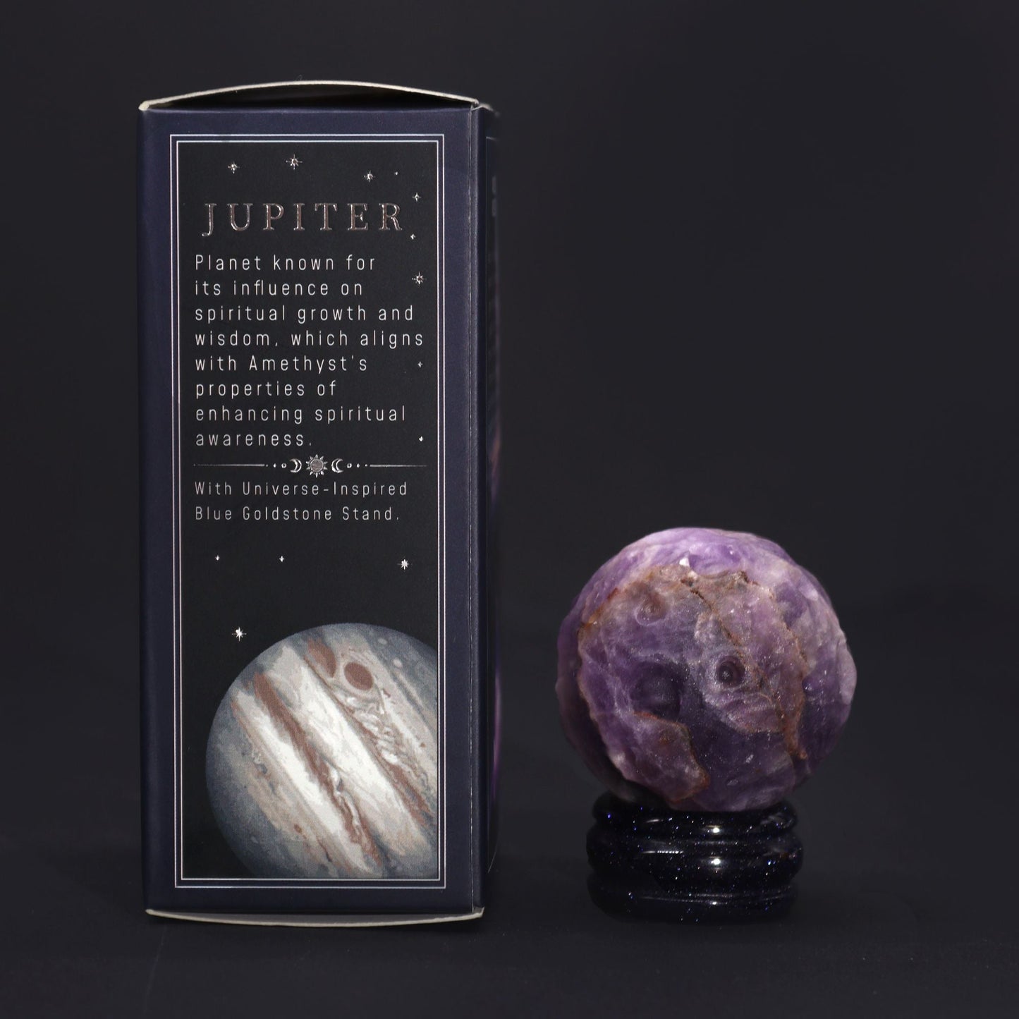 Ametyst Planet on a Sola Goldstone Stand (JUPITER) Gemstone Planets on a Goldstone Stand - Bath Indulgence