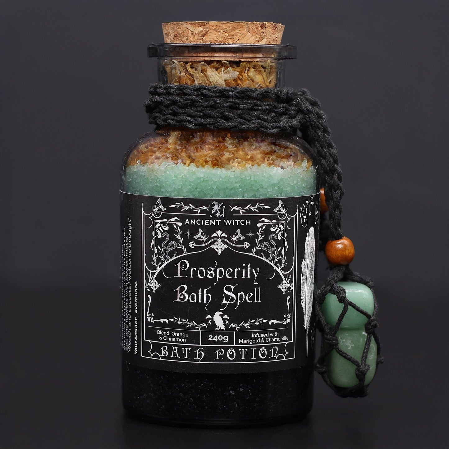 Ancient Witch Bath Spell Potion & Aventurine Crystal Amulet - Prosperity Ancient Witch Bath Spell Potions - Bath Indulgence