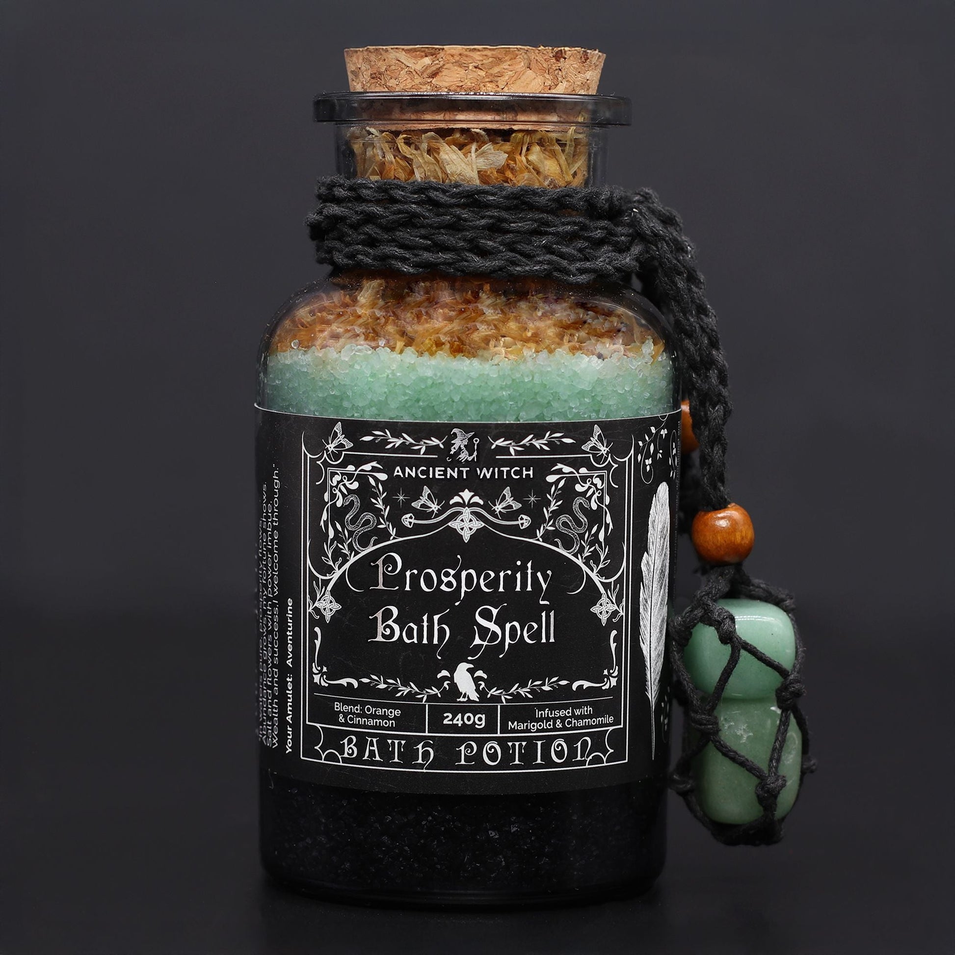 Ancient Witch Bath Spell Potion & Aventurine Crystal Amulet - Prosperity Ancient Witch Bath Spell Potions - Bath Indulgence