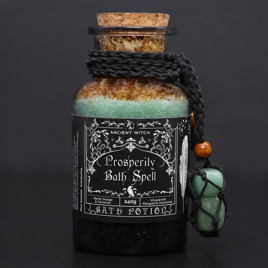 Ancient Witch Bath Spell Potion & Aventurine Crystal Amulet - Prosperity Ancient Witch Bath Spell Potions - Bath Indulgence