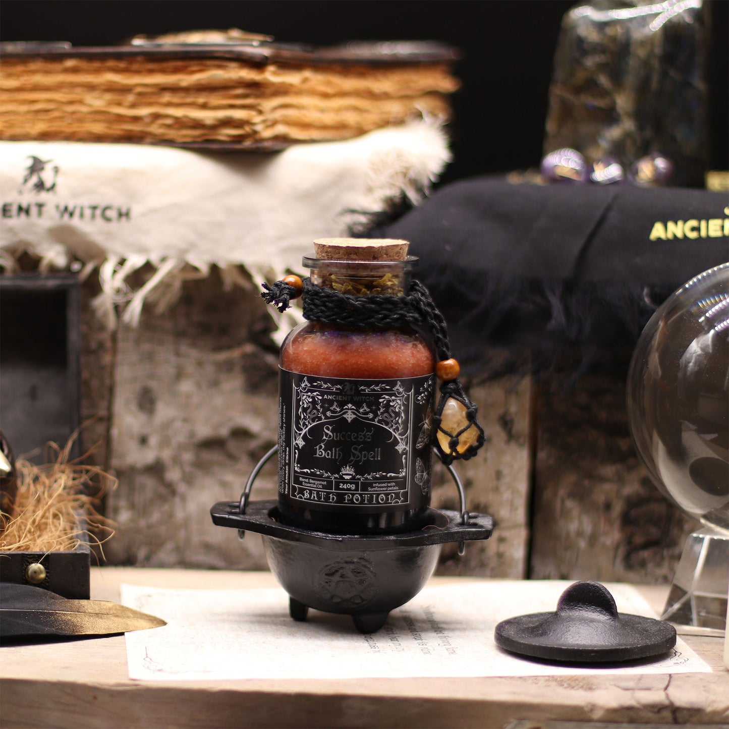Ancient Witch Bath Spell Potion & Citrine Crystal Amulet - Success Ancient Witch Bath Spell Potions - Bath Indulgence