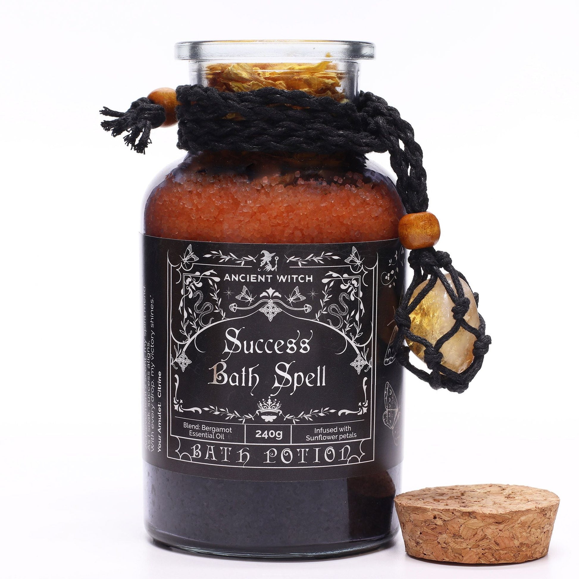 Ancient Witch Bath Spell Potion & Citrine Crystal Amulet - Success Ancient Witch Bath Spell Potions - Bath Indulgence