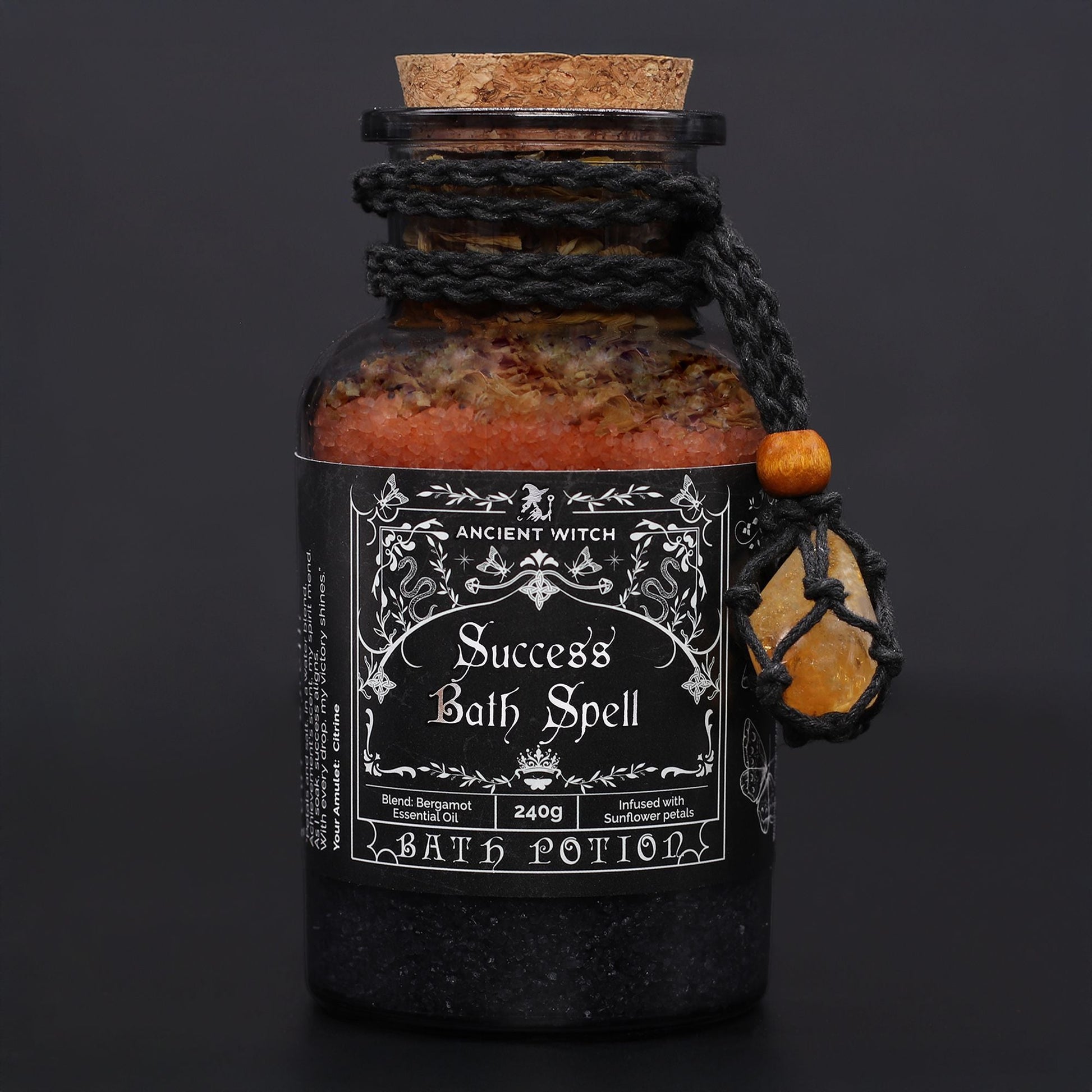 Ancient Witch Bath Spell Potion & Citrine Crystal Amulet - Success Ancient Witch Bath Spell Potions - Bath Indulgence