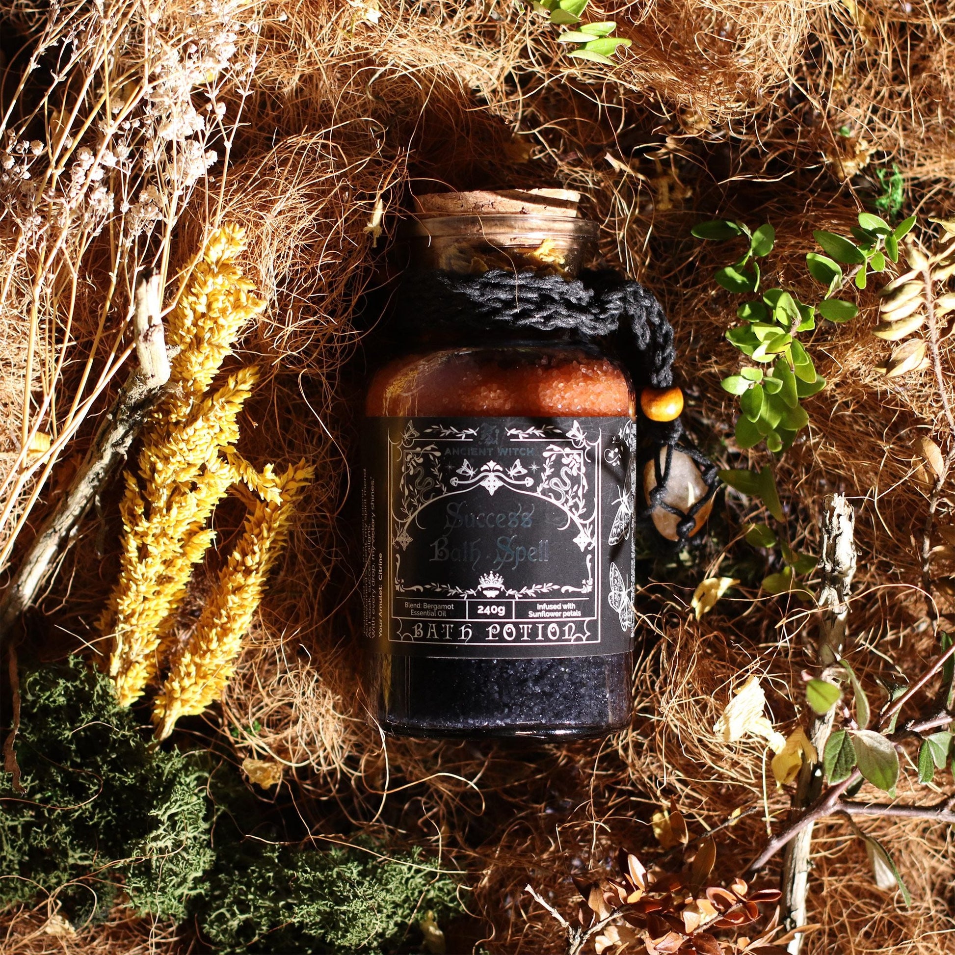 Ancient Witch Bath Spell Potion & Citrine Crystal Amulet - Success Ancient Witch Bath Spell Potions - Bath Indulgence