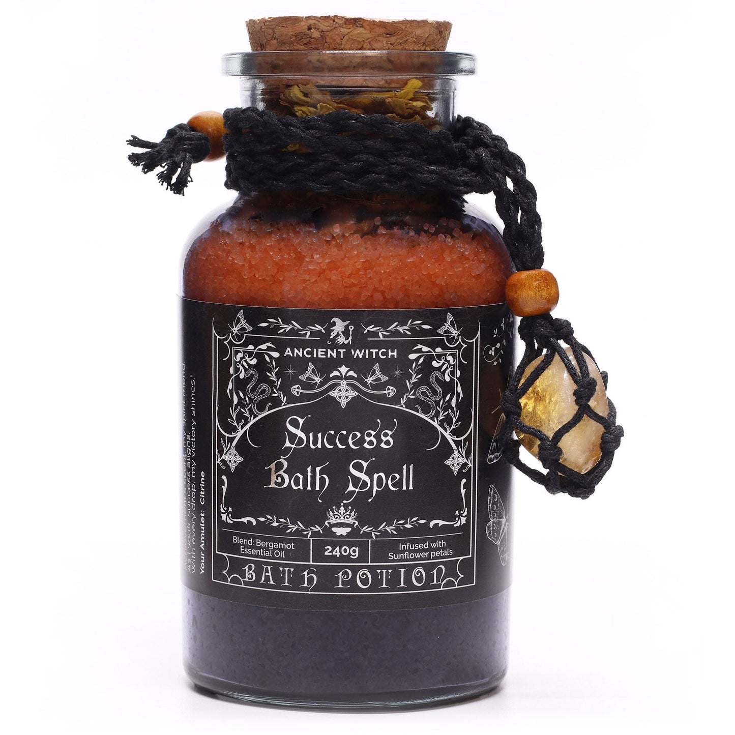 Ancient Witch Bath Spell Potion & Citrine Crystal Amulet - Success Ancient Witch Bath Spell Potions - Bath Indulgence