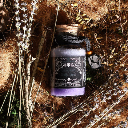 Ancient Witch Bath Spell Potion & Rock Crystal Amulet - Cleansing Ancient Witch Bath Spell Potions - Bath Indulgence
