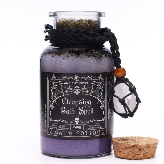 Ancient Witch Bath Spell Potion & Rock Crystal Amulet - Cleansing Ancient Witch Bath Spell Potions - Bath Indulgence