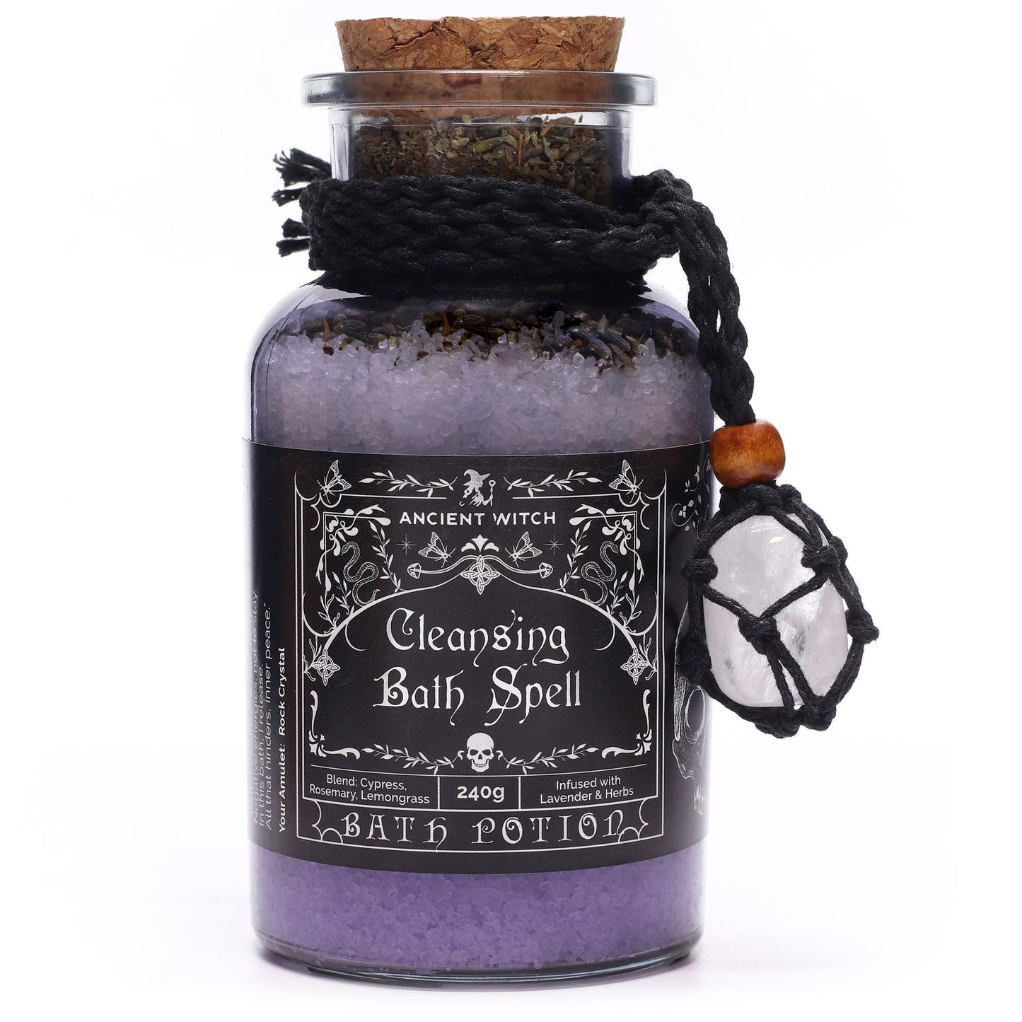 Ancient Witch Bath Spell Potion & Rock Crystal Amulet - Cleansing Ancient Witch Bath Spell Potions - Bath Indulgence