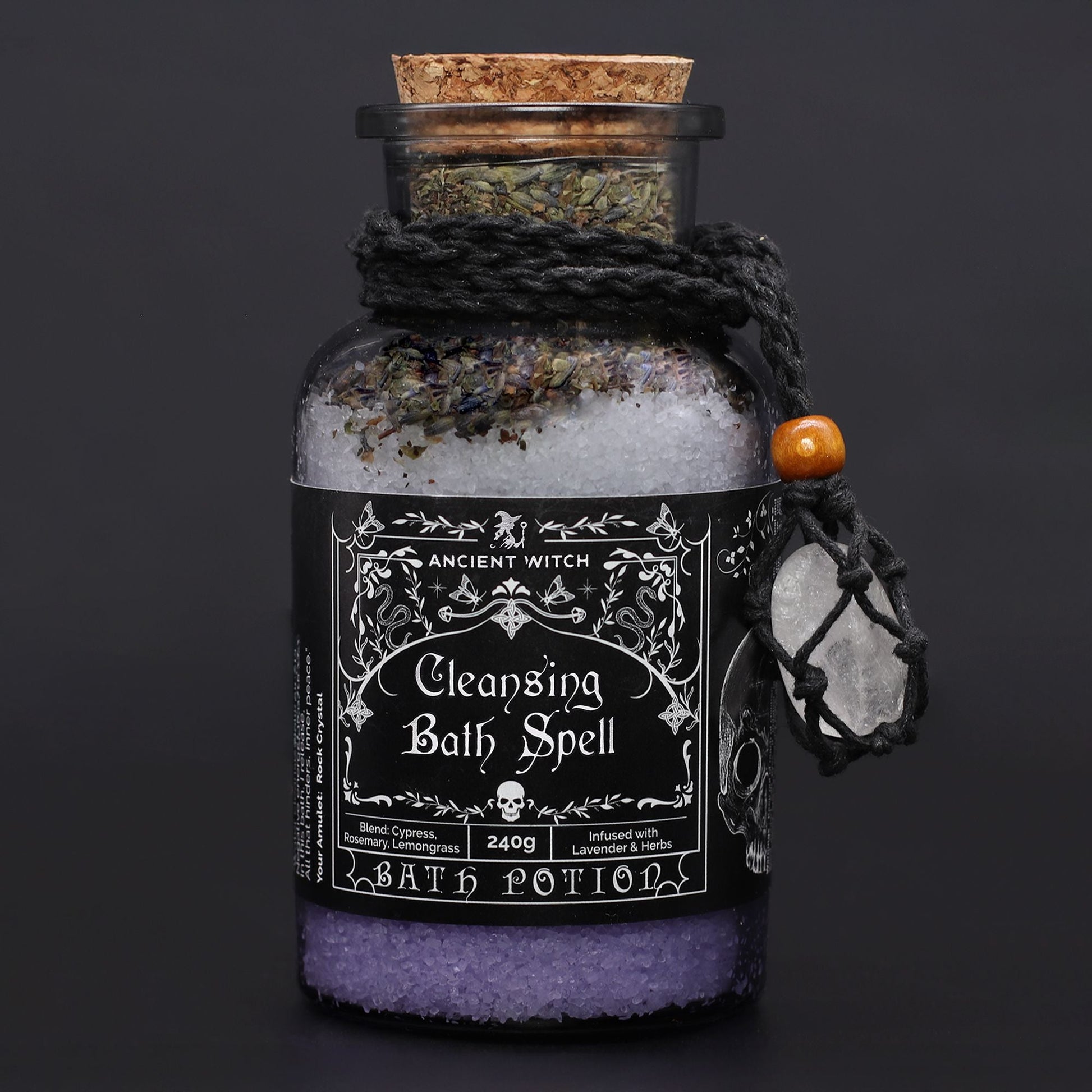 Ancient Witch Bath Spell Potion & Rock Crystal Amulet - Cleansing Ancient Witch Bath Spell Potions - Bath Indulgence