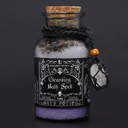 Ancient Witch Bath Spell Potion & Rock Crystal Amulet - Cleansing Ancient Witch Bath Spell Potions - Bath Indulgence