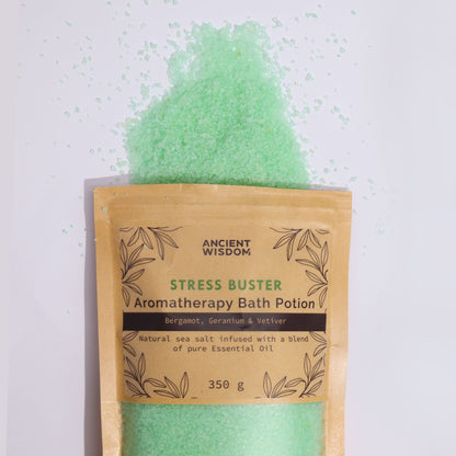 Aromatherapy Bath Potion in Kraft Bag 350g - Stress Buster Aromatherapy Bath Potion 350g - Bath Indulgence