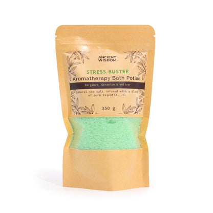 Aromatherapy Bath Potion in Kraft Bag 350g - Stress Buster Aromatherapy Bath Potion 350g - Bath Indulgence