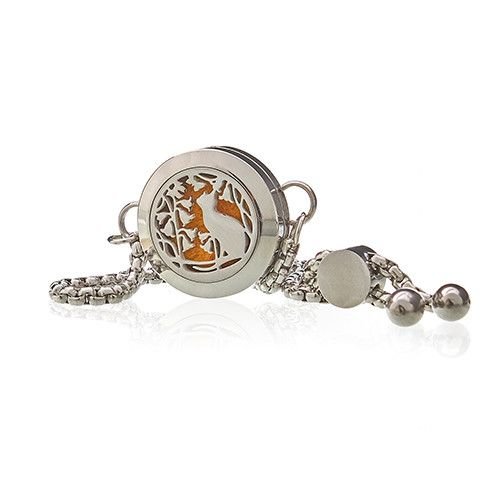 Aromatherapy Jewellery Chain Bracelet - Cat & Flowers - 20mm Aromatherapy Diffuser Necklaces - Bath Indulgence