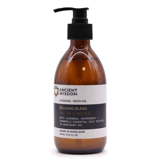 Aromatherapy Massage and Bath Oil - Relaxing 300ml Massage & Bath Oils - 300ml (With Pump) - Bath Indulgence