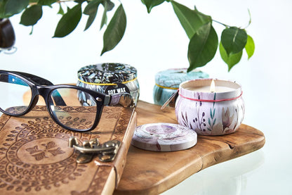 Art Tin Candle - Assorted Design - Friendly Messages - Parma Violet Art Tin Candles - Bath Indulgence