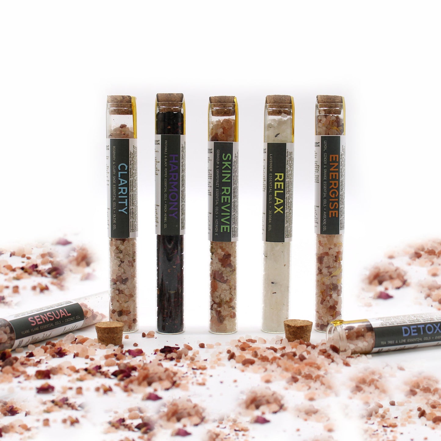 Bath Salts in Vials - Gift Pack of 7 Handmade Bath Salts 500g - Bath Indulgence