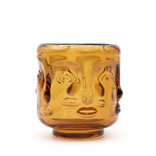 Buddha Faces Candle Jar - Antique Amber Glass Candle Holders & Jars - Bath Indulgence