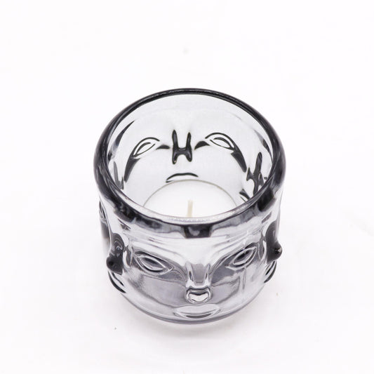 Buddha Faces Candle Jar - Midnight Grey Glass Candle Holders & Jars - Bath Indulgence