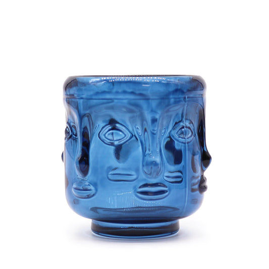 Buddha Faces Candle Jar - Royal Blue Glass Candle Holders & Jars - Bath Indulgence