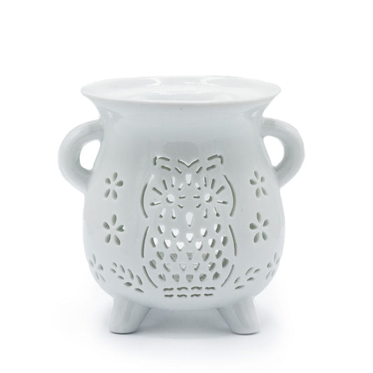 Cauldren Oil Burner - Owl - White Various Shaped Ceramic Oil Burners - Bath Indulgence