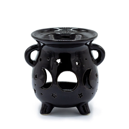 Cauldron Oil Burner - Moon Phase - Black Various Shaped Ceramic Oil Burners - Bath Indulgence