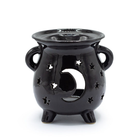 Cauldron Oil Burner - Moon & Stars - Black Various Shaped Ceramic Oil Burners - Bath Indulgence