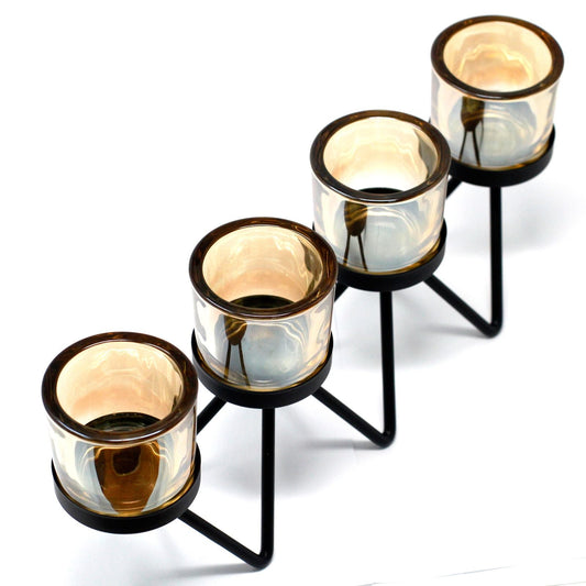 Centrepiece Iron Votive Candle Holder - 4 Cup Zig Zag Centerpiece Iron Votive Candle Holders - Bath Indulgence