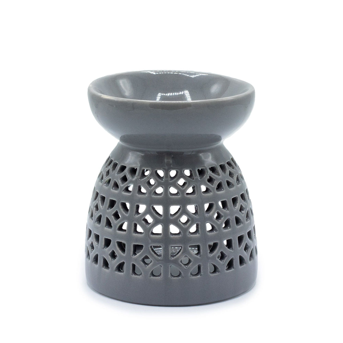 Classic Oil Burner - Morrocan Cutout - Grey Various Shaped Ceramic Oil Burners - Bath Indulgence