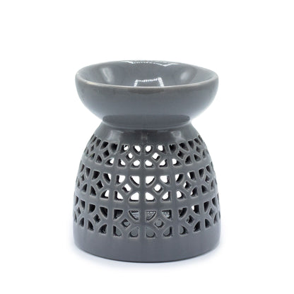 Classic Oil Burner - Morrocan Cutout - Grey Various Shaped Ceramic Oil Burners - Bath Indulgence