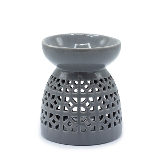 Classic Oil Burner - Morrocan Cutout - Grey Various Shaped Ceramic Oil Burners - Bath Indulgence