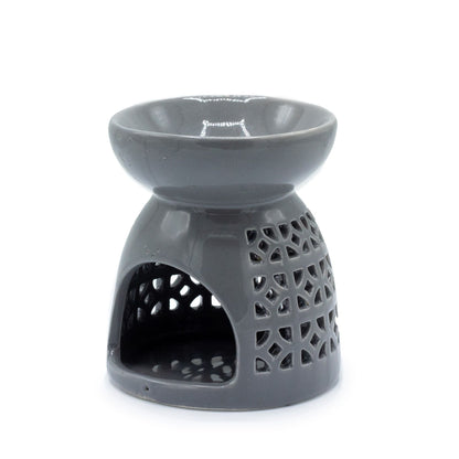 Classic Oil Burner - Morrocan Cutout - Grey Various Shaped Ceramic Oil Burners - Bath Indulgence