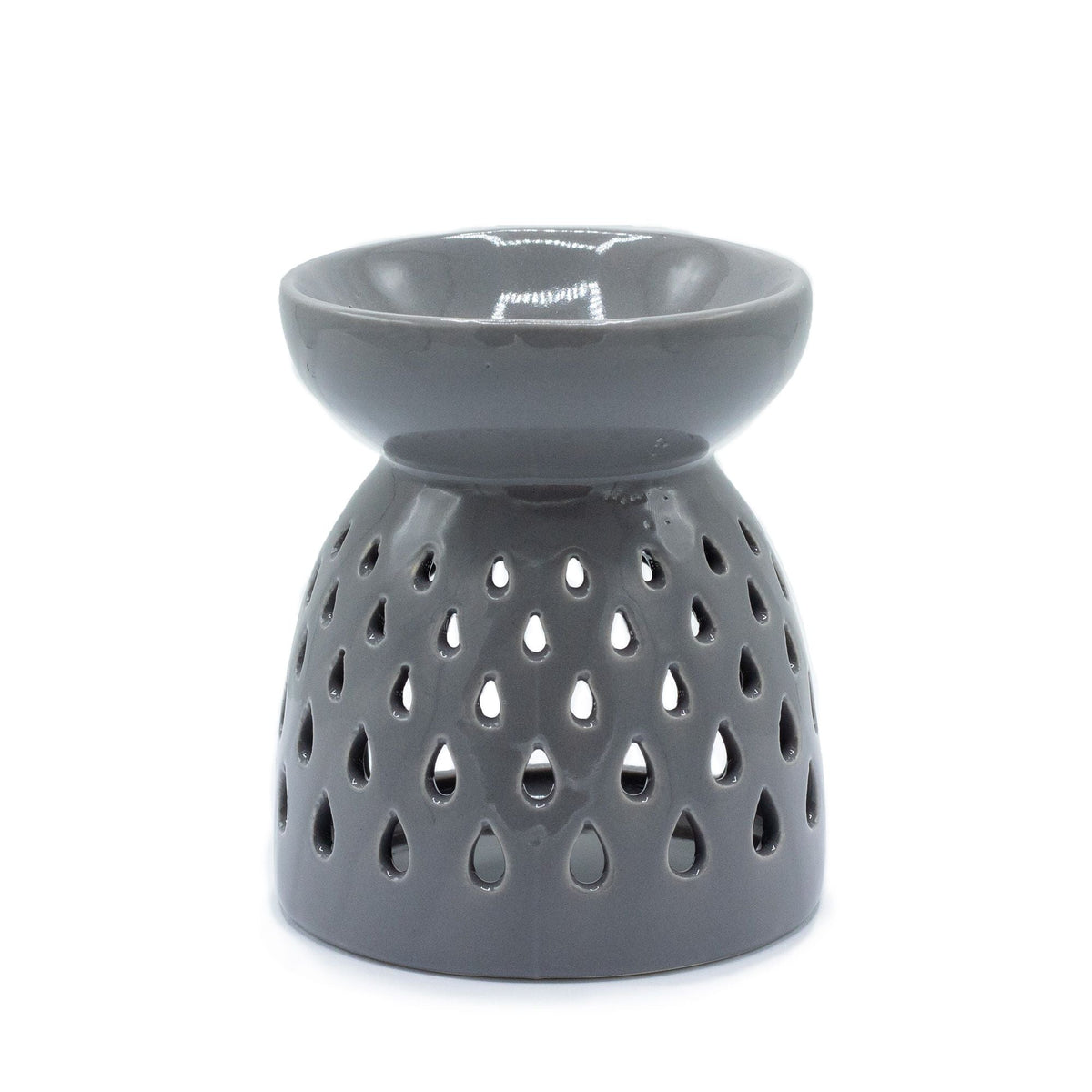 Classic Oil Burner - Teardrops Cutout - Grey Various Shaped Ceramic Oil Burners - Bath Indulgence