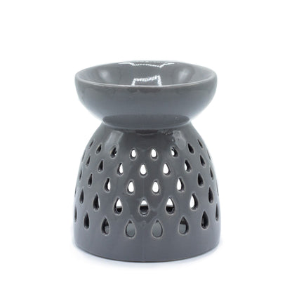 Classic Oil Burner - Teardrops Cutout - Grey Various Shaped Ceramic Oil Burners - Bath Indulgence