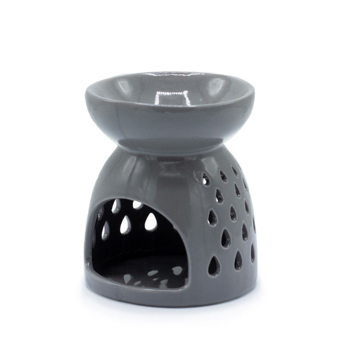 Classic Oil Burner - Teardrops Cutout - Grey Various Shaped Ceramic Oil Burners - Bath Indulgence