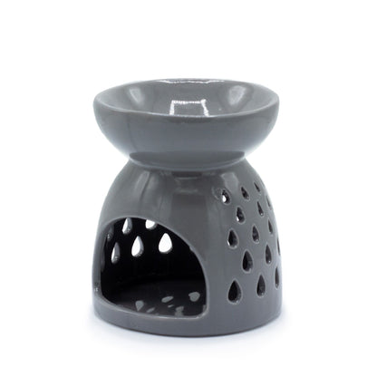 Classic Oil Burner - Teardrops Cutout - Grey Various Shaped Ceramic Oil Burners - Bath Indulgence