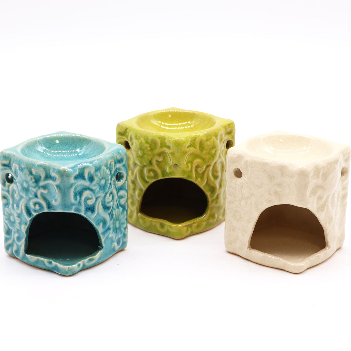 Classic Small Square Floral Oil Burners (aast) Classic Rustic Oil Burners - Bath Indulgence