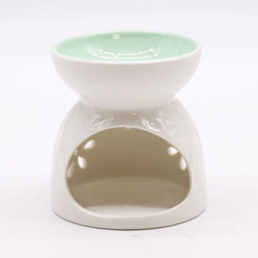 Classic White Oil Burner - Floral with Teal Well Classic White Oil Burners - Bath Indulgence
