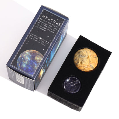 Crazy Lace Jasper Planet on a Sola Goldstone Stand (MERCURY) Gemstone Planets on a Goldstone Stand - Bath Indulgence