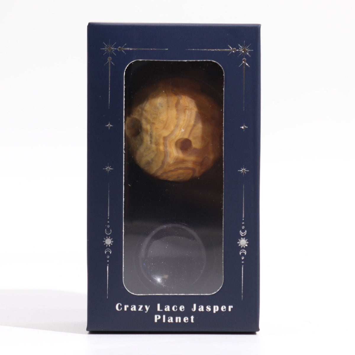 Crazy Lace Jasper Planet on a Sola Goldstone Stand (MERCURY) Gemstone Planets on a Goldstone Stand - Bath Indulgence