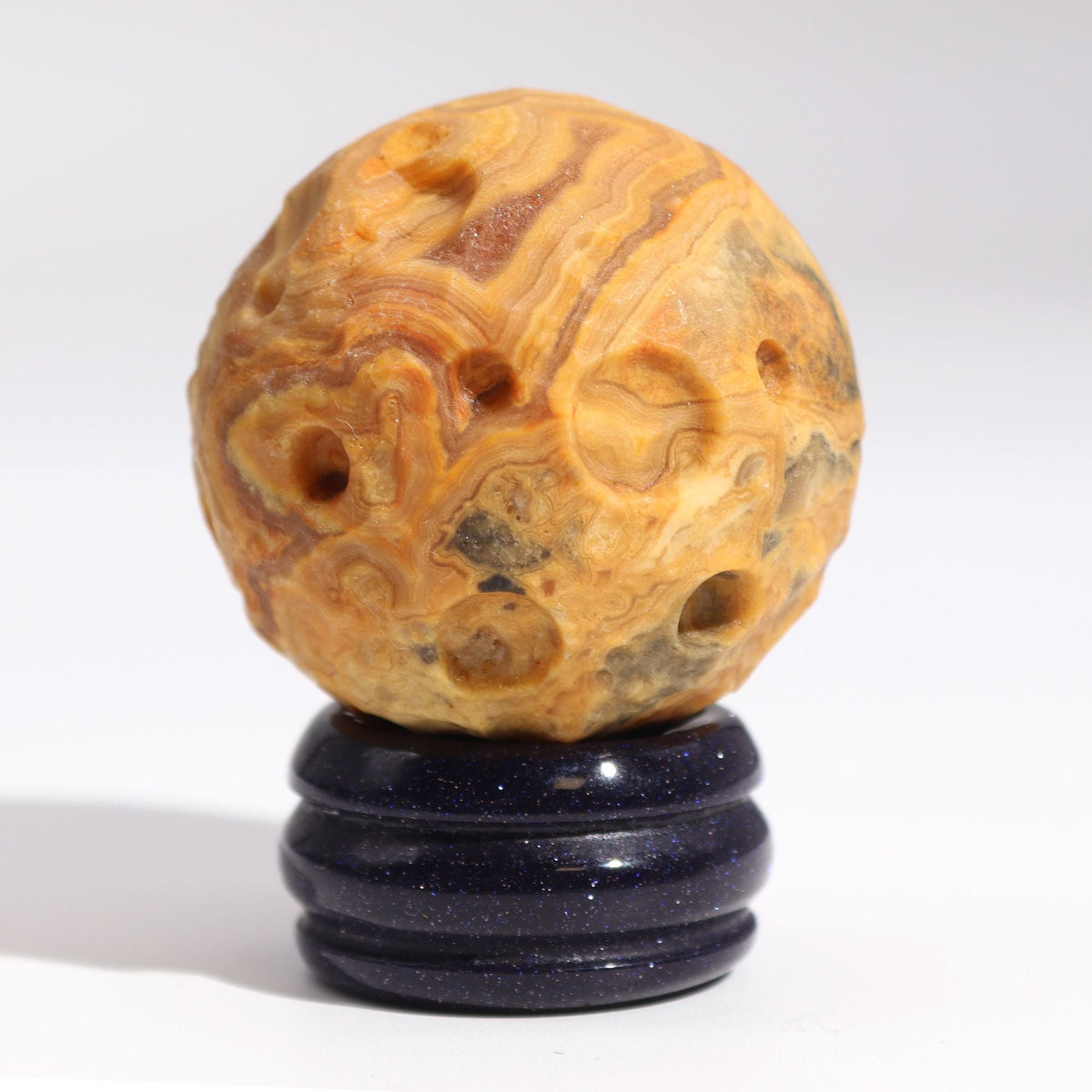 Crazy Lace Jasper Planet on a Sola Goldstone Stand (MERCURY) Gemstone Planets on a Goldstone Stand - Bath Indulgence