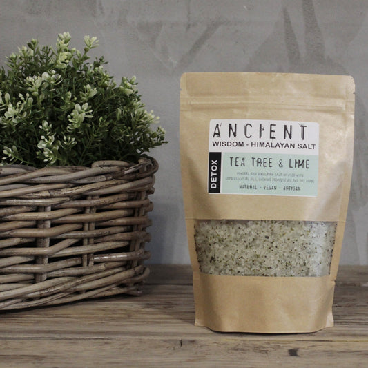Detoxifying Tea Tree & Lime Essential Oils + Evening Primrose Oil Handmade Bath Salts 500g - Bath Indulgence