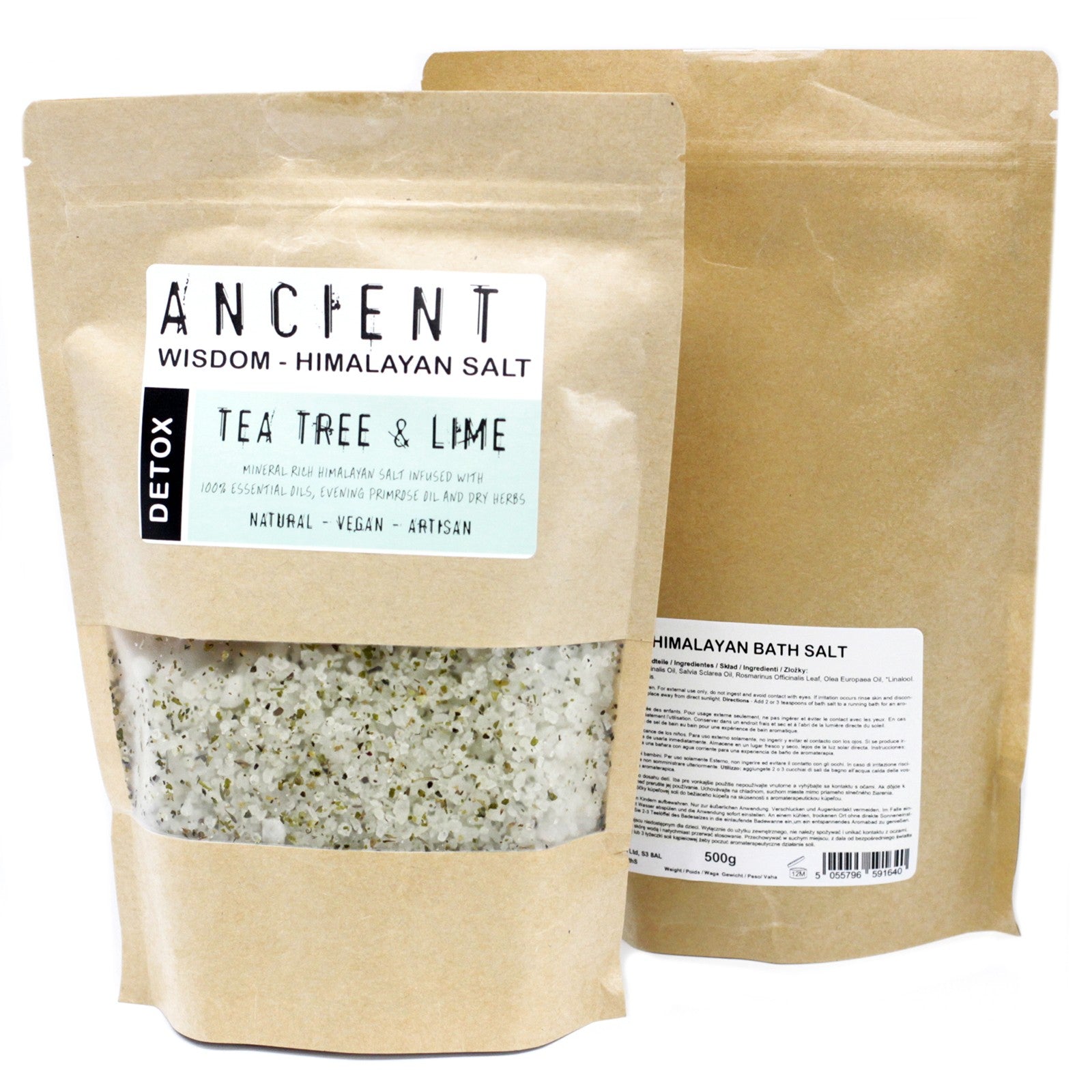 Detoxifying Tea Tree & Lime Essential Oils + Evening Primrose Oil Handmade Bath Salts 500g - Bath Indulgence
