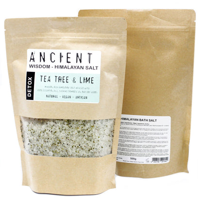 Detoxifying Tea Tree & Lime Essential Oils + Evening Primrose Oil Handmade Bath Salts 500g - Bath Indulgence