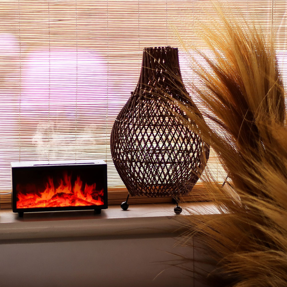 Flame Effect Aroma Diffuser with Birdsound - Black USB - Colour Change Aroma Diffusers - Bath Indulgence